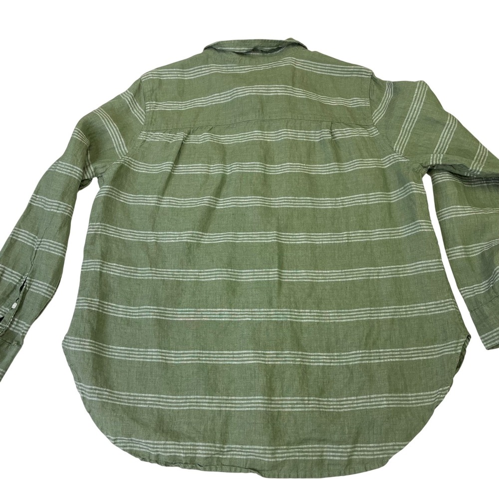 L.L.Bean Green Striped 100% Linen Button Down Shirt Womens Large Petite - Picture 9 of 15